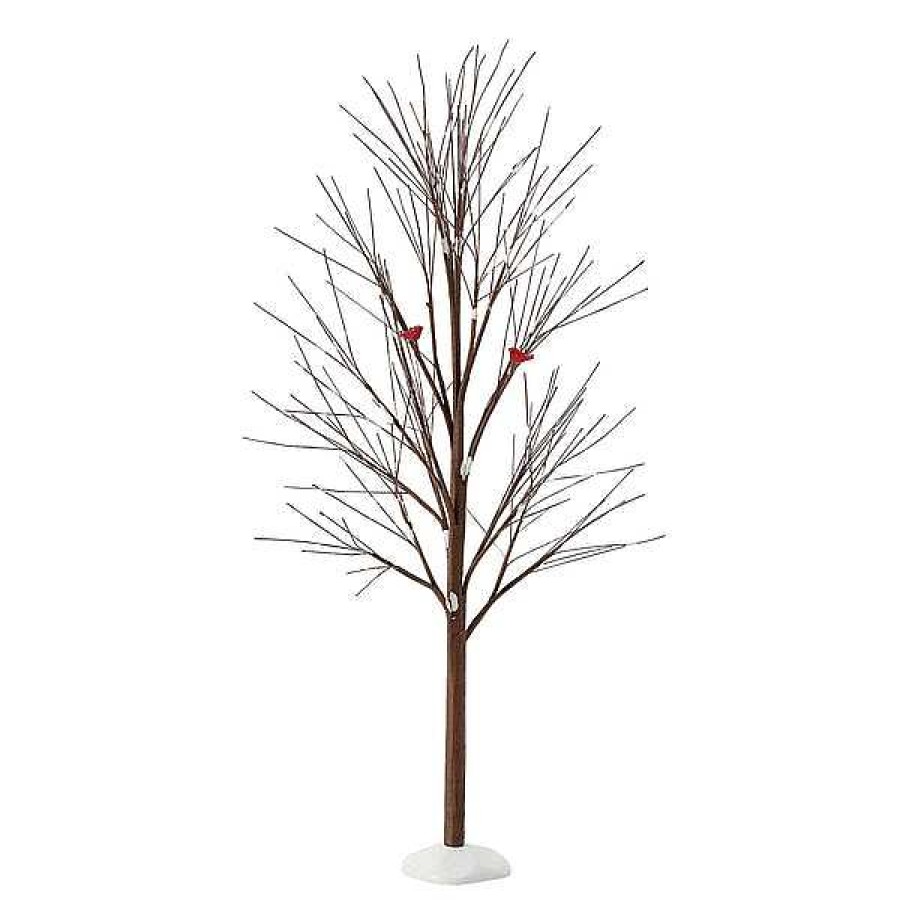 Department 56 Brown Tree With Snow/Bird Christmas Basics